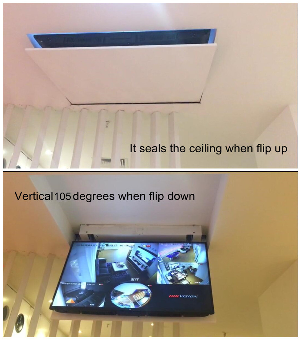 Motorized flip-down ceiling tv mounts with remote control completely TV hide in the ceiling lifts