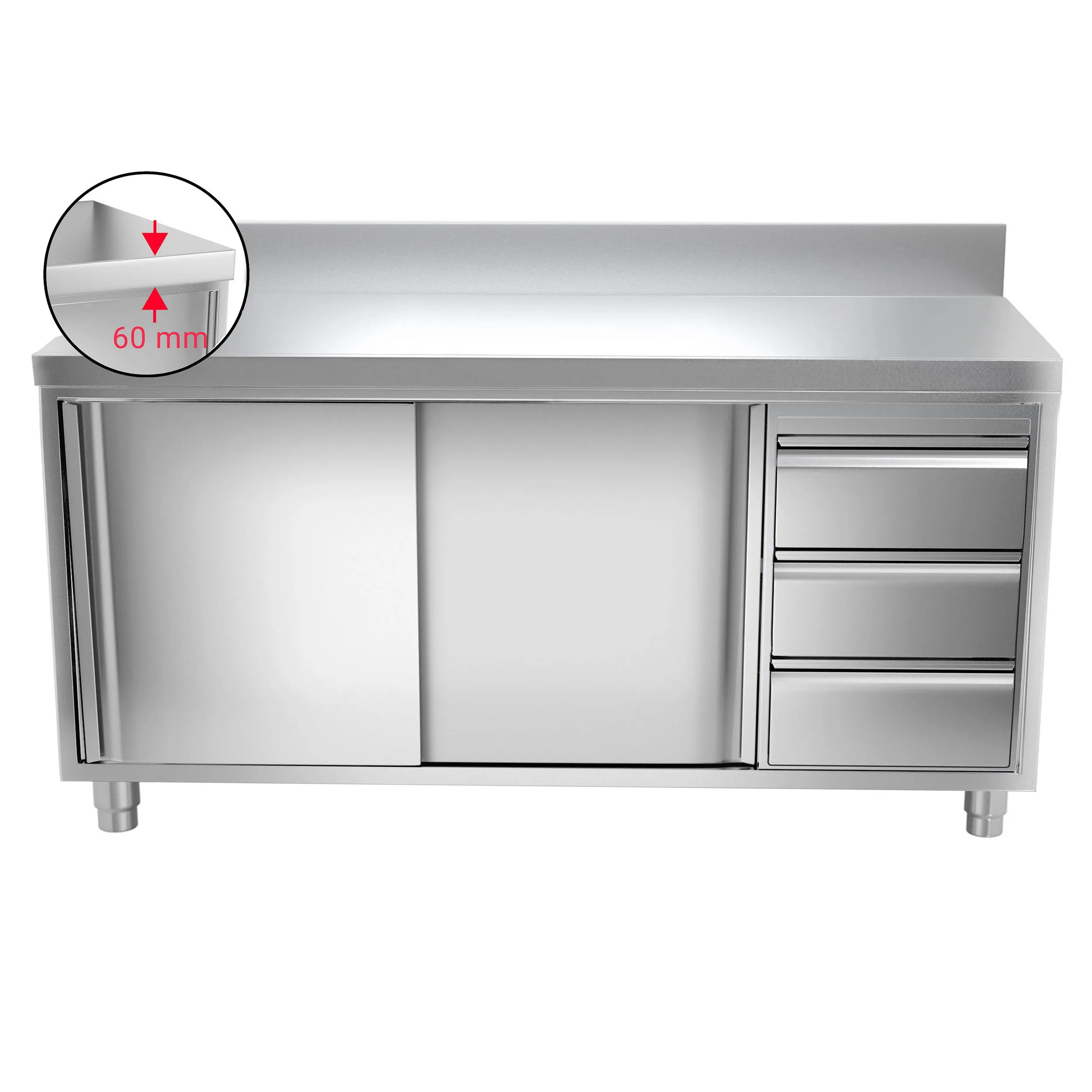 Restaurant Customised Equipment  Kitchen Cupboard With Drawer Stainless Steel Storage Work Cabinet With Backsplash