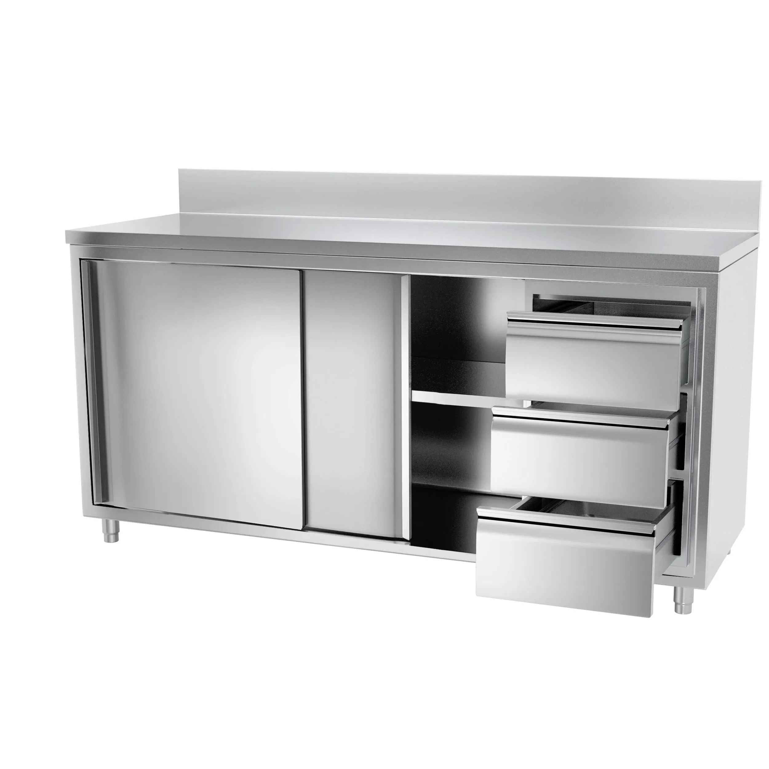 Restaurant Customised Equipment  Kitchen Cupboard With Drawer Stainless Steel Storage Work Cabinet With Backsplash