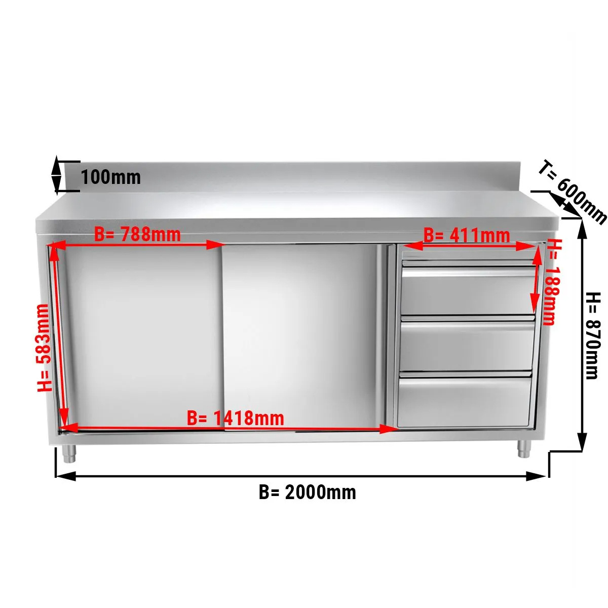 Restaurant Customised Equipment  Kitchen Cupboard With Drawer Stainless Steel Storage Work Cabinet With Backsplash