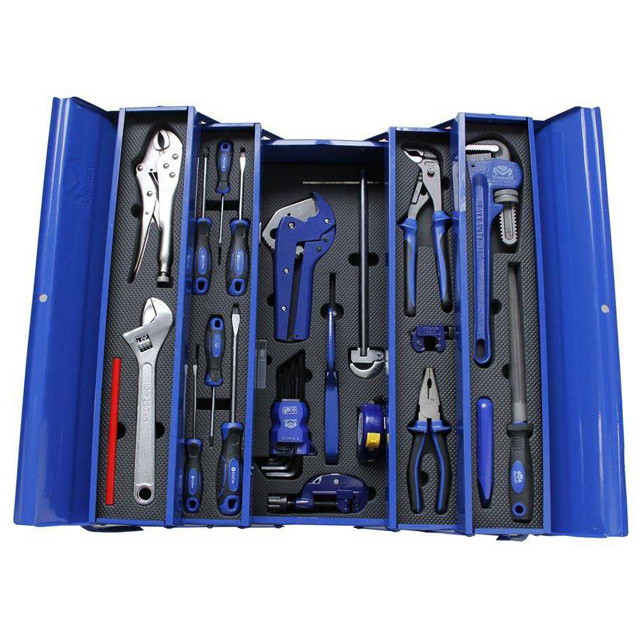 Kinbox 18 Inch 5 Tray Blue Metal Tool Box Portable Cantilever Steel Multi Purpose Tool Chest Cabinet