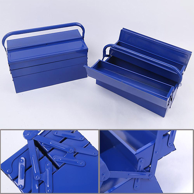 Kinbox 18 Inch 5 Tray Blue Metal Tool Box Portable Cantilever Steel Multi Purpose Tool Chest Cabinet