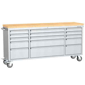 Kinbox 72 inch New Design Professional SS Garage Cabinet / Garage Storage/ Tool Box Set Mechanic Trolley with SS Wood Top Tools