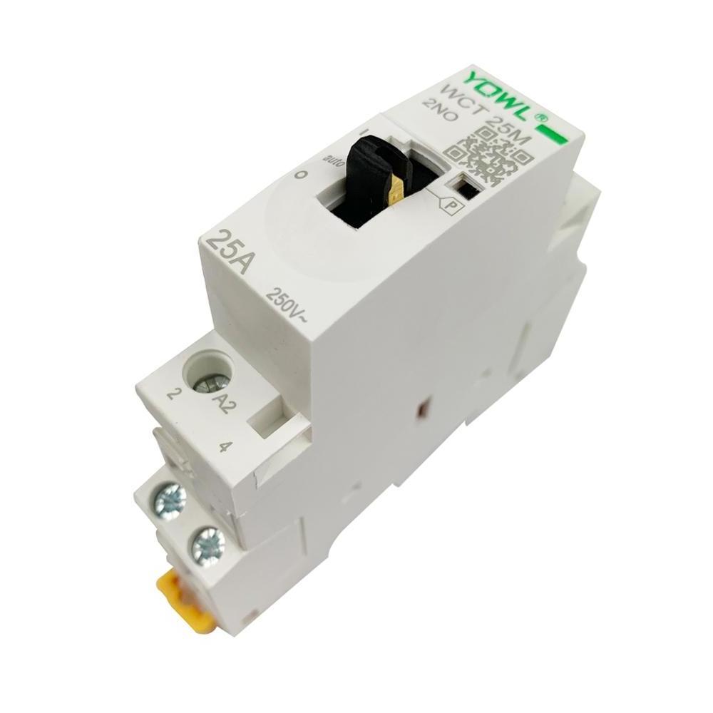 AC Contactor Modular With Manual Control Switch By DIN Rail Mount 2P 2NO 25A 220V/230V 50/60HZ For DIY Smart Home Automation