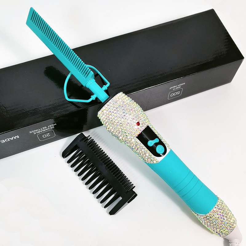 Hot sale high temperatures pressing comb 500 degree ceramic comb bling crystal hair straightener comb