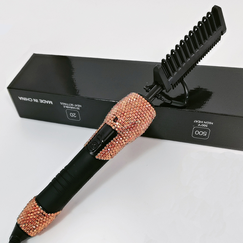 Hot sale high temperatures pressing comb 500 degree ceramic comb bling crystal hair straightener comb