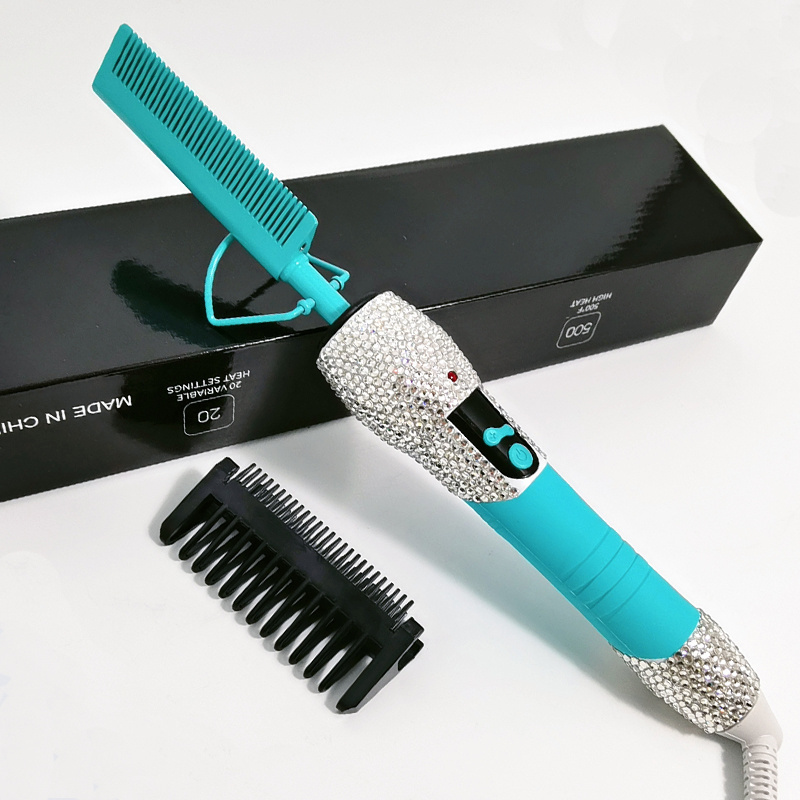 Hot sale high temperatures pressing comb 500 degree ceramic comb bling crystal hair straightener comb