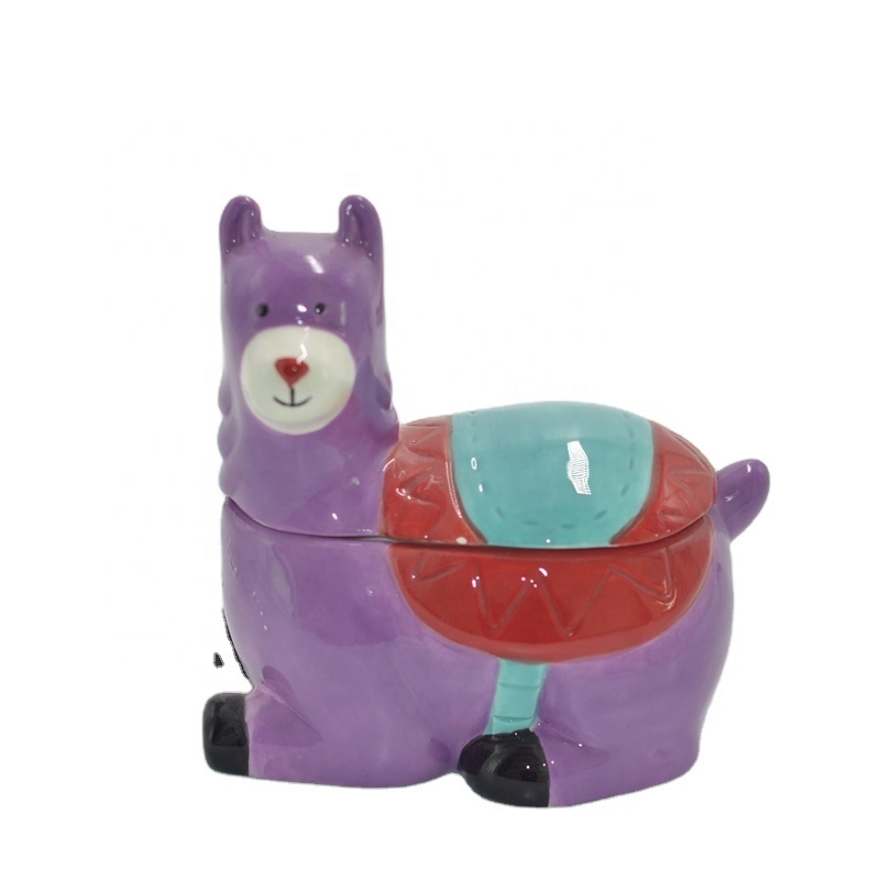 Purple alpaca statue food storage jar yamma animal cookie canister llama custom ceramic candy jar