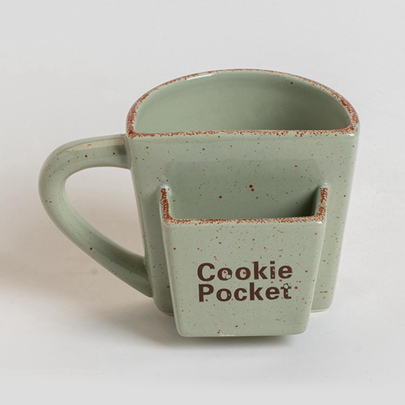 Ceramic mug with cookie pocket. Ceramic cookie pocket mug,Ceramic mug with teabag holder