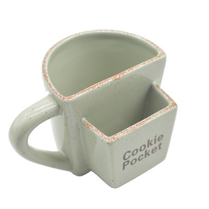 Ceramic mug with cookie pocket. Ceramic cookie pocket mug,Ceramic mug with teabag holder