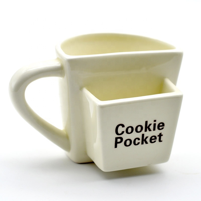 Ceramic mug with cookie pocket. Ceramic cookie pocket mug,Ceramic mug with teabag holder