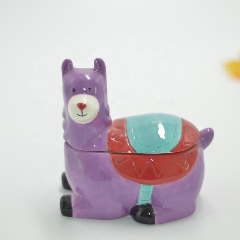 Purple alpaca statue food storage jar yamma animal cookie canister llama custom ceramic candy jar