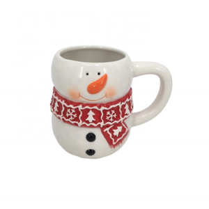 Chubby snowman with red scarf embossed porcelain tall coffee mugs drinking cups with handle ceramic tea cup