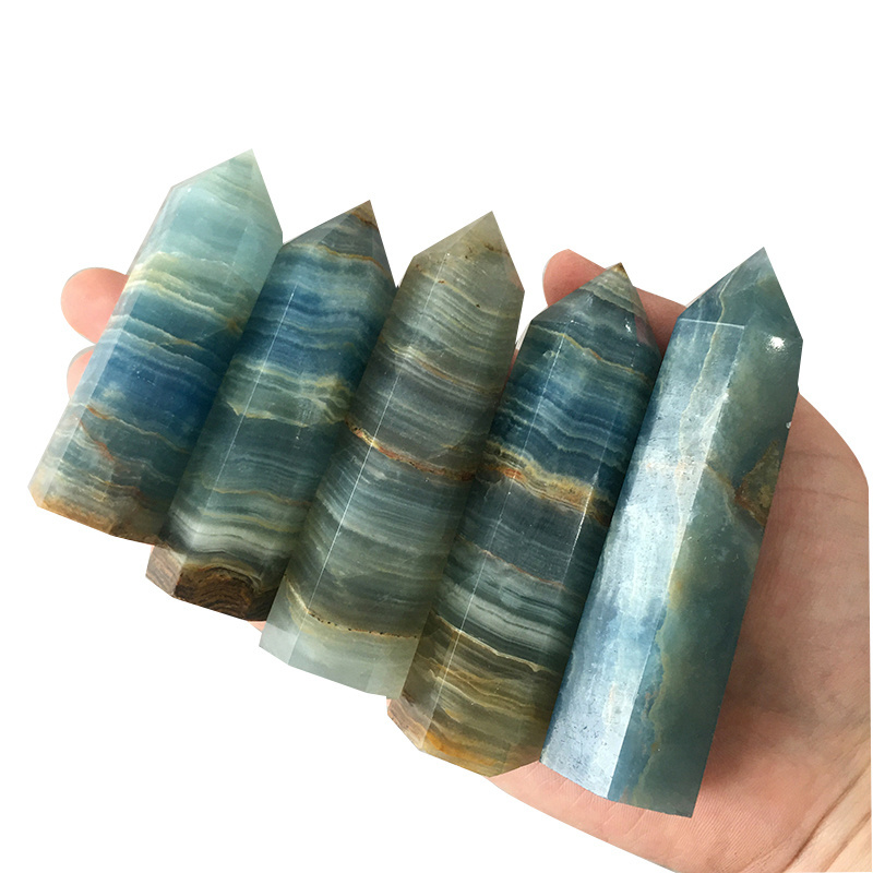 Wholesale price gemstone blue onyx towers wand point healing stone tower