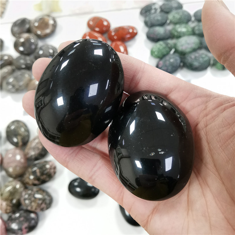 Wholesale High Quality Natural Black Obsidian Tumbled Stone Crystal Palm Black Obsidian Stone