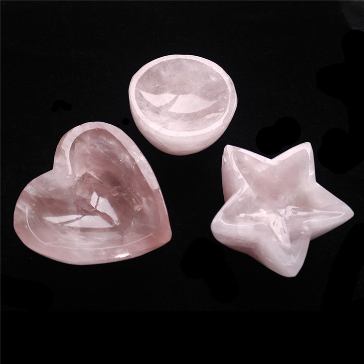 Hand Carved Customized Different Shaped Of Natural Rose Quartz Crystal Bowl