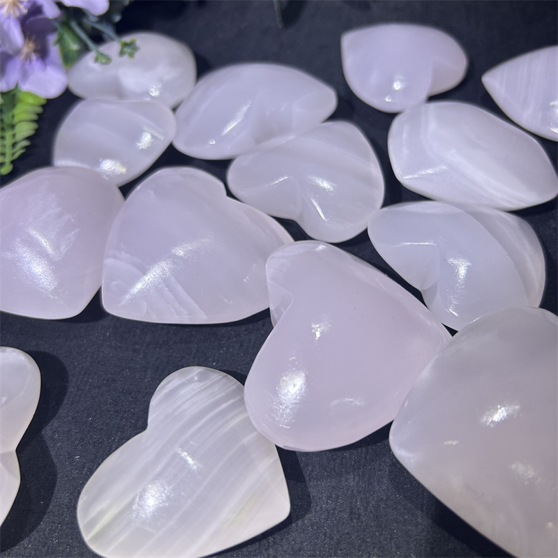 Factory Price Crystal Gemstone Pink Jade Heart Palm Stone For Decoration