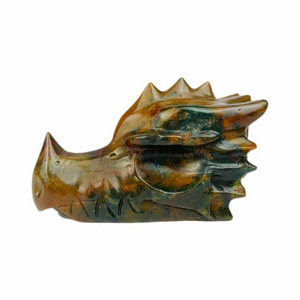 Folk Crafts Natural Stone Customized Ocean Jasper Dragon Head Skulls Healing Ornament For Souvenirs