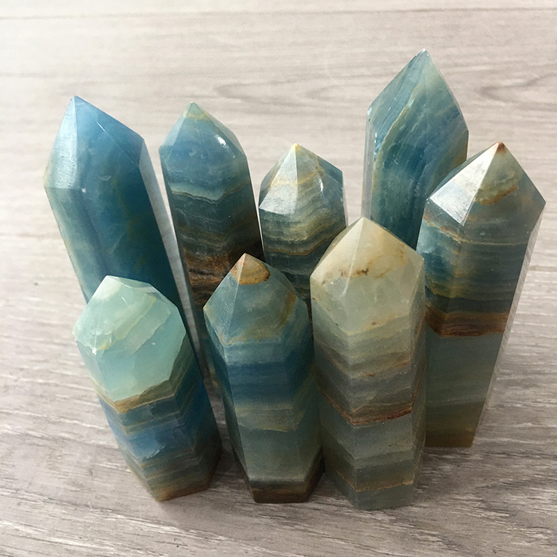 Wholesale price gemstone blue onyx towers wand point healing stone tower