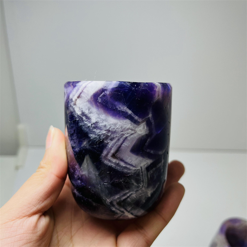 Wholesale Natural Crystal Cup Healing Fluorite And Dream Amethyst Tea Cup For Gift