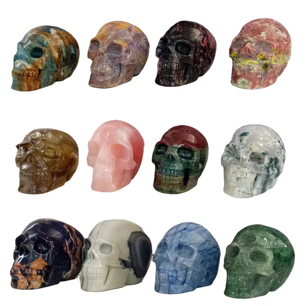 Customization Natural Crystal Skulls Multiple Materials Healing Gemstone Art & Collectible For Home Decor