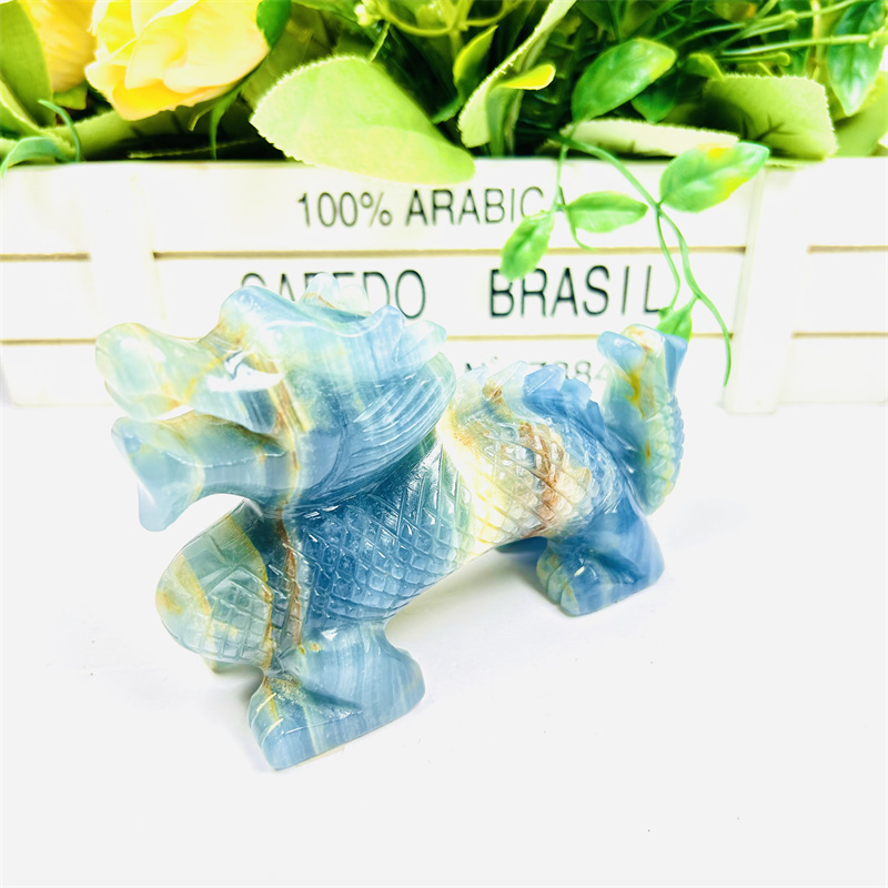 Wholesale Chinese Dragon High Quality Crystal Carving Animal Crafts Blue Onyx Dragon For Decoration