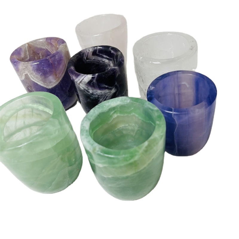 Wholesale Natural Crystal Cup Healing Fluorite And Dream Amethyst Tea Cup For Gift