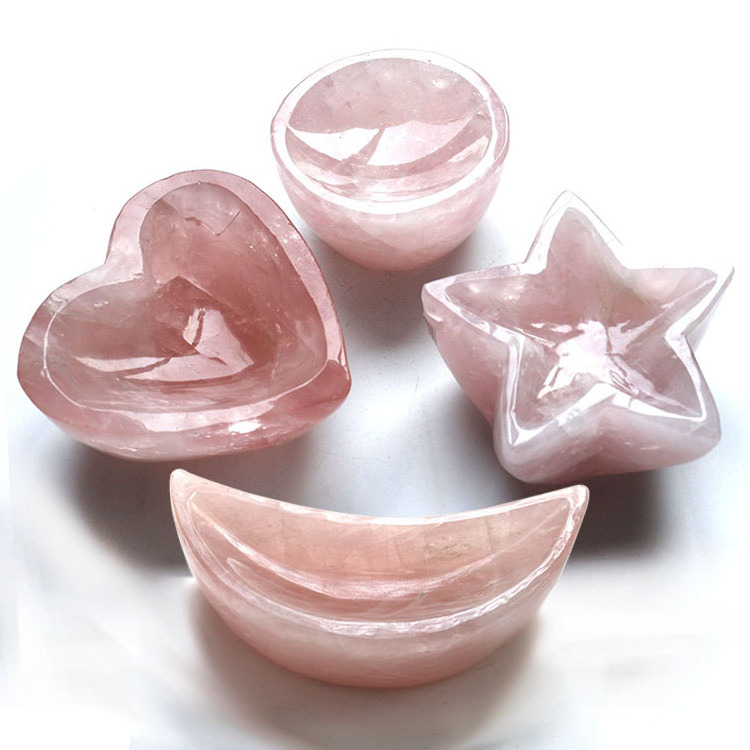 Hand Carved Customized Different Shaped Of Natural Rose Quartz Crystal Bowl