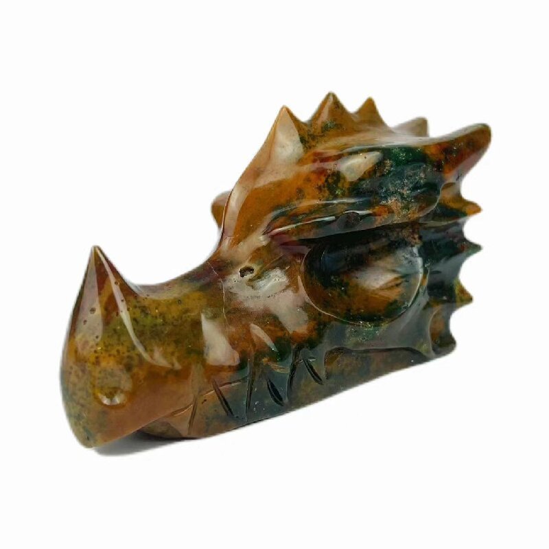 Folk Crafts Natural Stone Customized Ocean Jasper Dragon Head Skulls Healing Ornament For Souvenirs