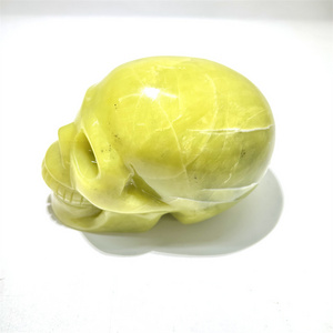 wholesale Factory Price Hand Carved Crystal Skull Big Size Lemon Jade Skull For Decoration