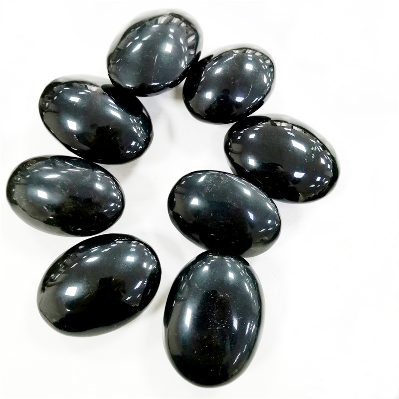 Wholesale High Quality Natural Black Obsidian Tumbled Stone Crystal Palm Black Obsidian Stone