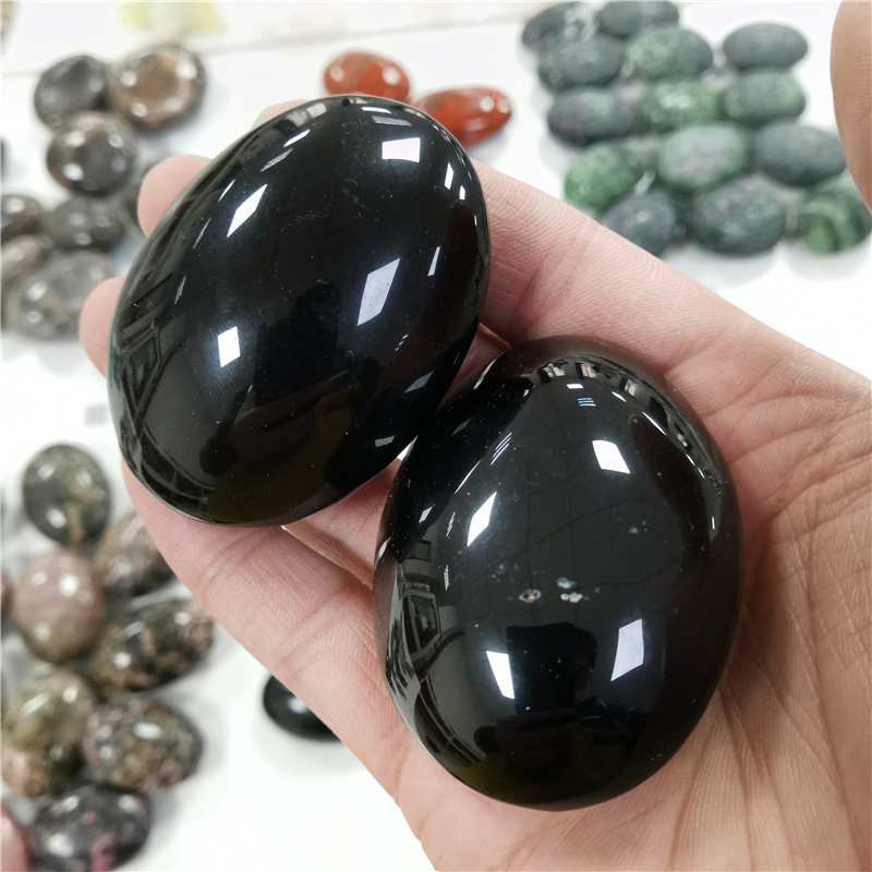 Wholesale High Quality Natural Black Obsidian Tumbled Stone Crystal Palm Black Obsidian Stone