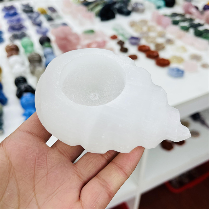 Selenite Conch Candle Holder Crystal Folk Crafts Selenite Candlestick For Decoration