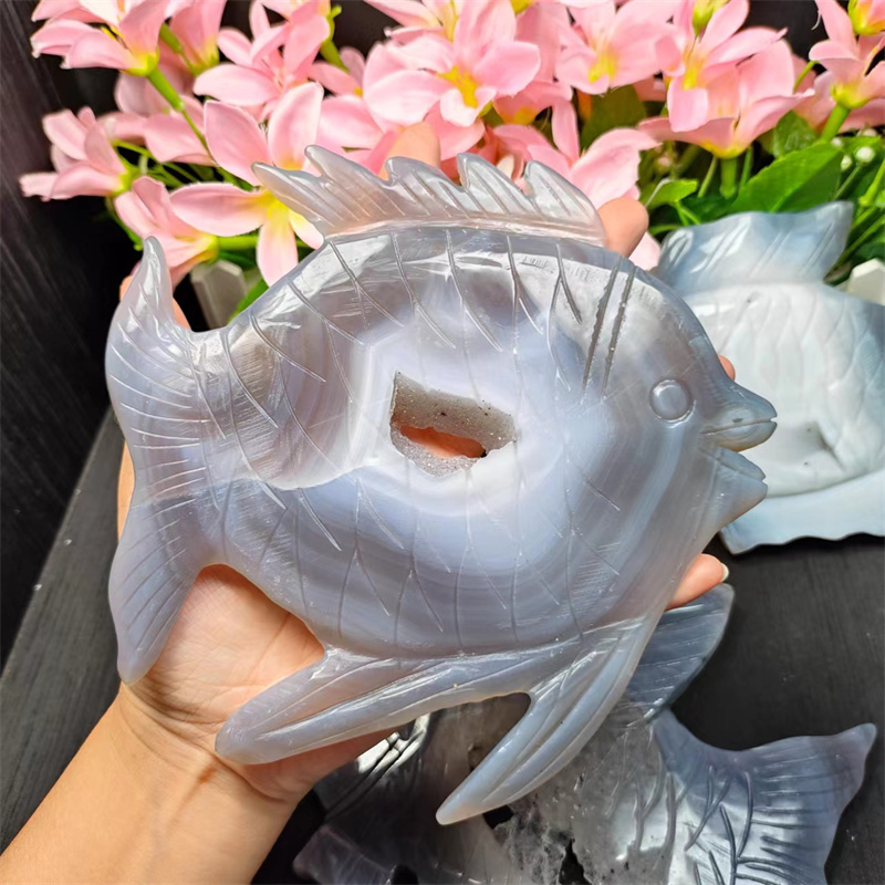 Wholesale healing crystal hot sale fengshui gemstone natural craft agate geode fish carving  for gifts