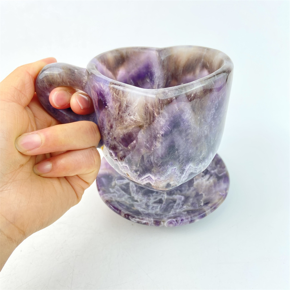 Hot Sale Hand Craft Chevron Amethyst Dream Amethyst And Rose Quartz Heart Tea Cup For Gift