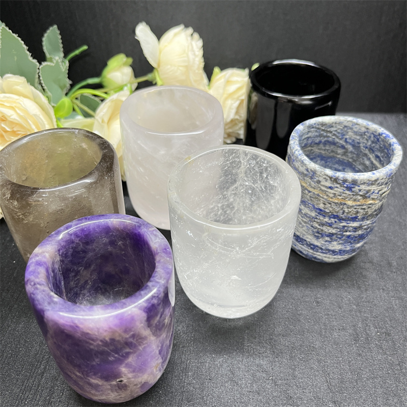 Wholesale Polished Customized High Quality Crystal Crafts Amethyst Tea Cup for Gifts