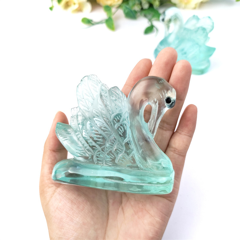 Transparent and pure ornament blue glass bowing swan souvenirs for wedding guests