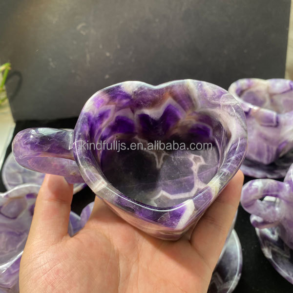 Factory price Natural Crystal Hand carved dream amethyst heart cup caring for healing