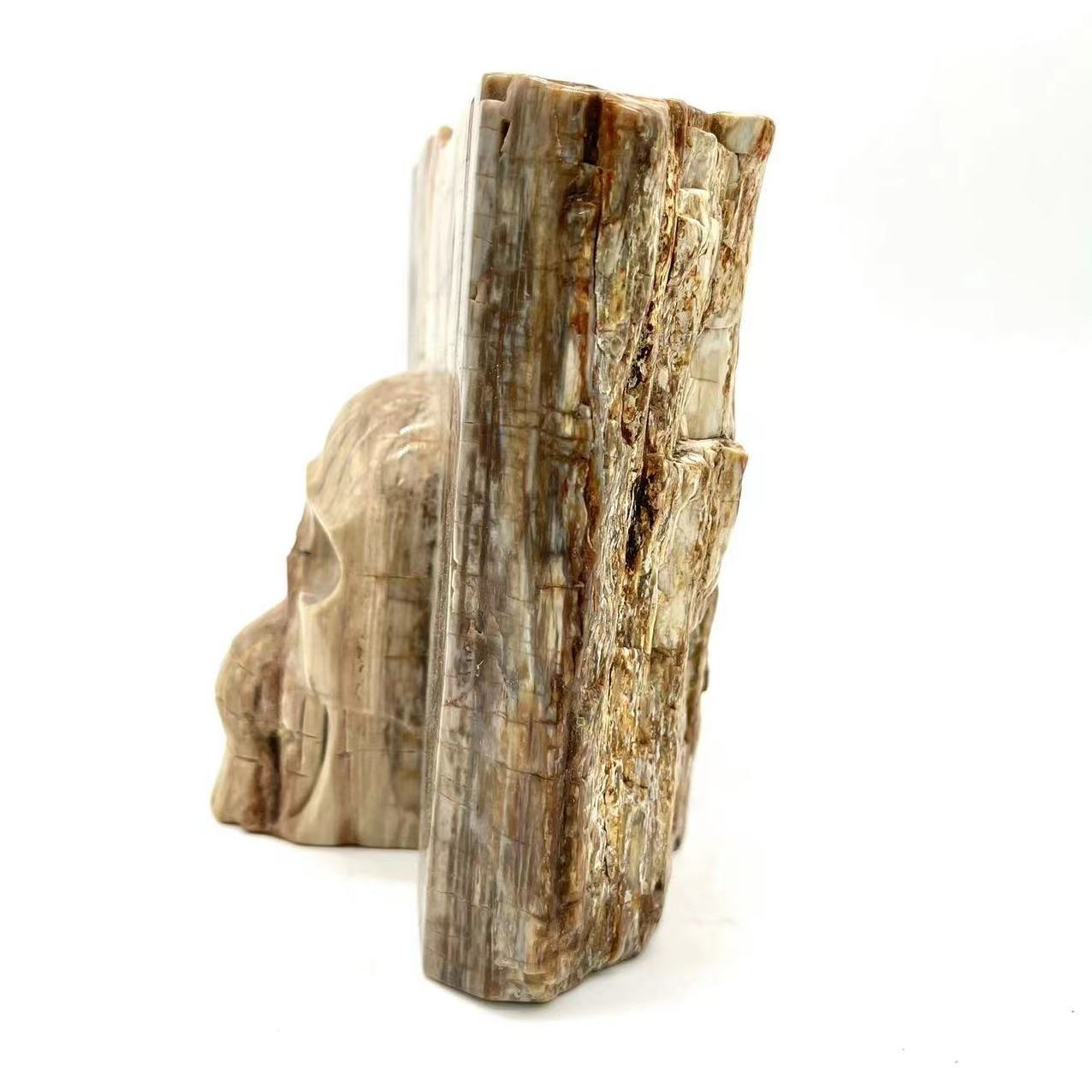 Hot selling natural gemstone polished crystal petrified wood stump shaped skull carving