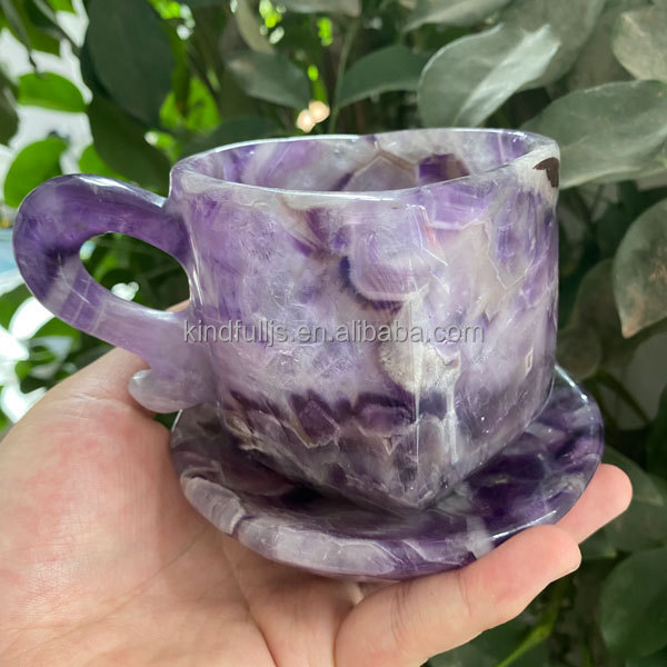 Factory price Natural Crystal Hand carved dream amethyst heart cup caring for healing