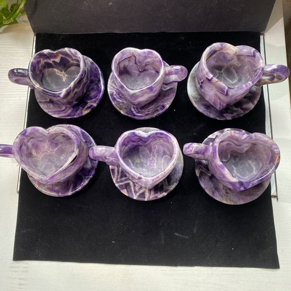 Factory price Natural Crystal Hand carved dream amethyst heart cup caring for healing