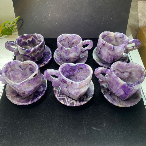 Factory price Natural Crystal Hand carved dream amethyst heart cup caring for healing