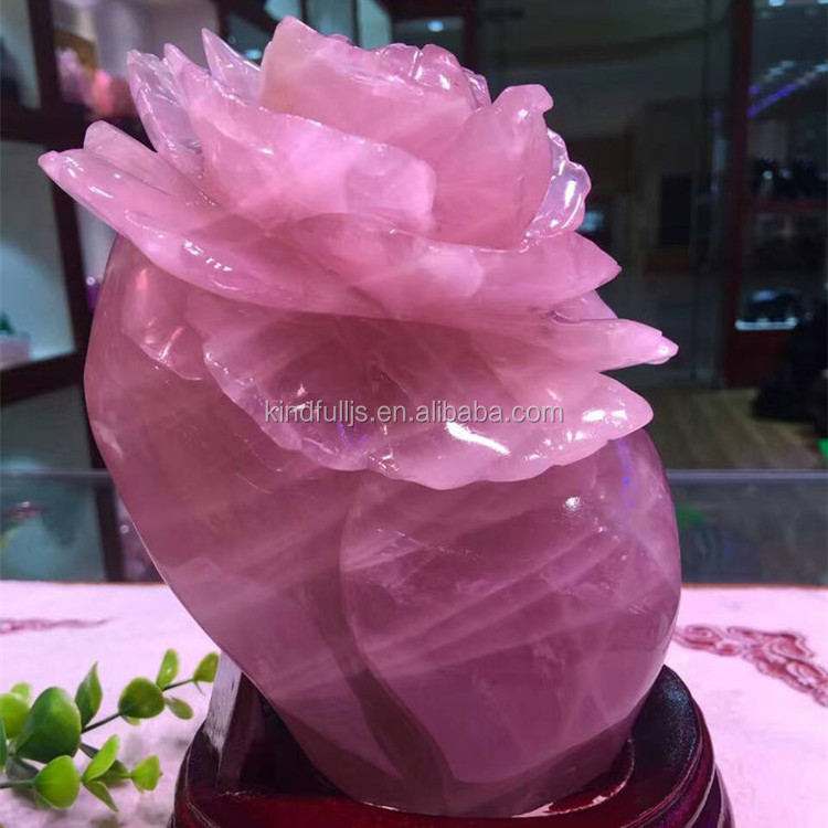 Beautiful Carved Rose Quartz Crystal Flower Carvings