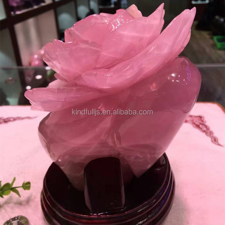 Beautiful Carved Rose Quartz Crystal Flower Carvings