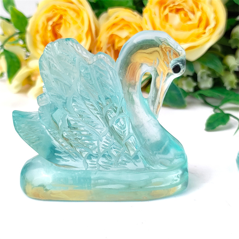 Transparent and pure ornament blue glass bowing swan souvenirs for wedding guests