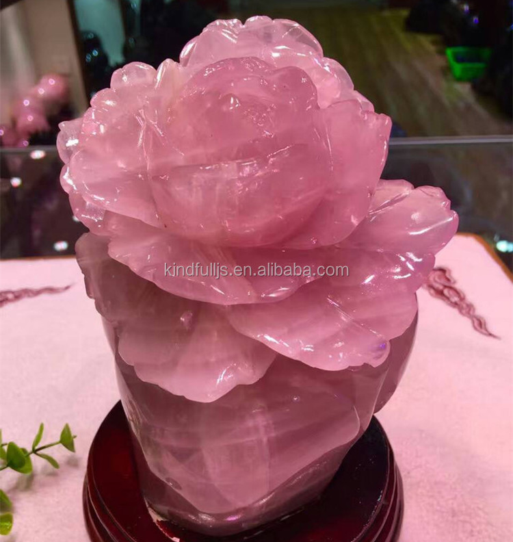 Beautiful Carved Rose Quartz Crystal Flower Carvings