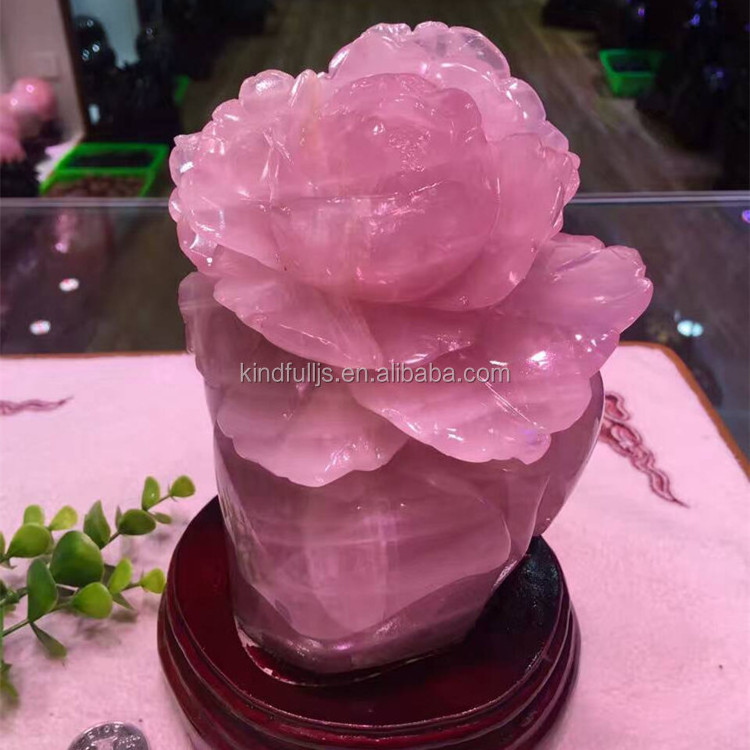 Beautiful Carved Rose Quartz Crystal Flower Carvings