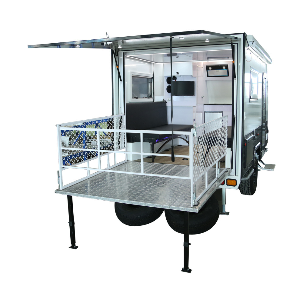 Ecocampor 12ft Offroad Toy Hauler RV Caravan Camper Trailer Mobile Caravan with Kitchen and Bathroom