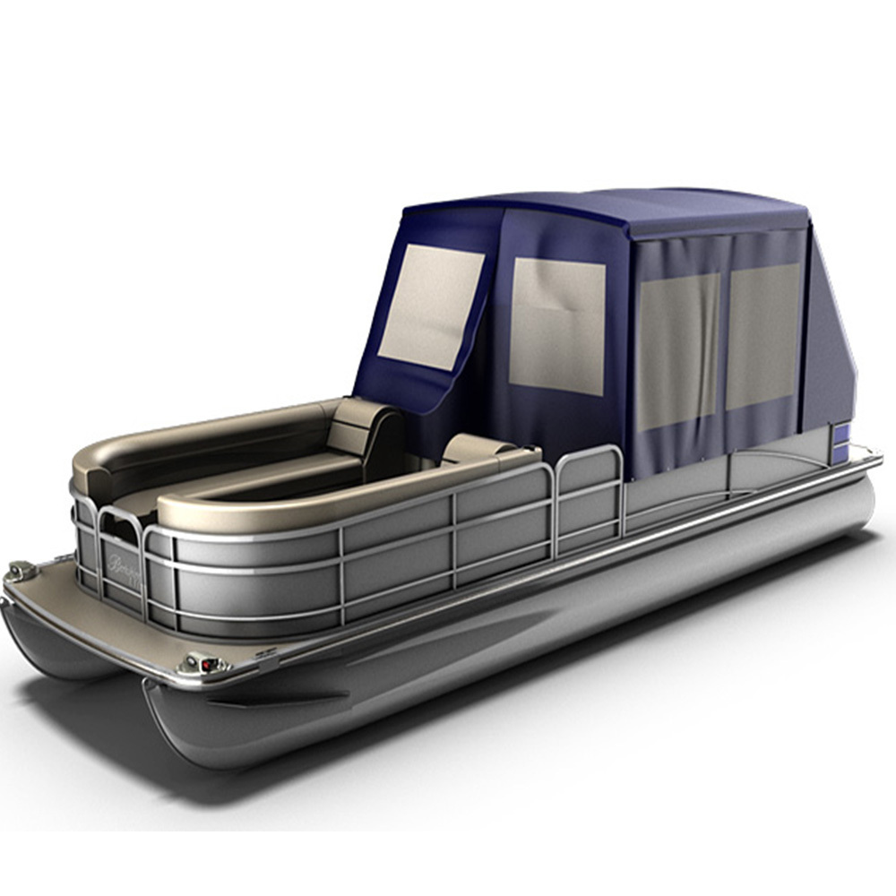 Small electric aluminium catamaran  Electric motor pontoon boat with Enclosure Side Curtains  for sale