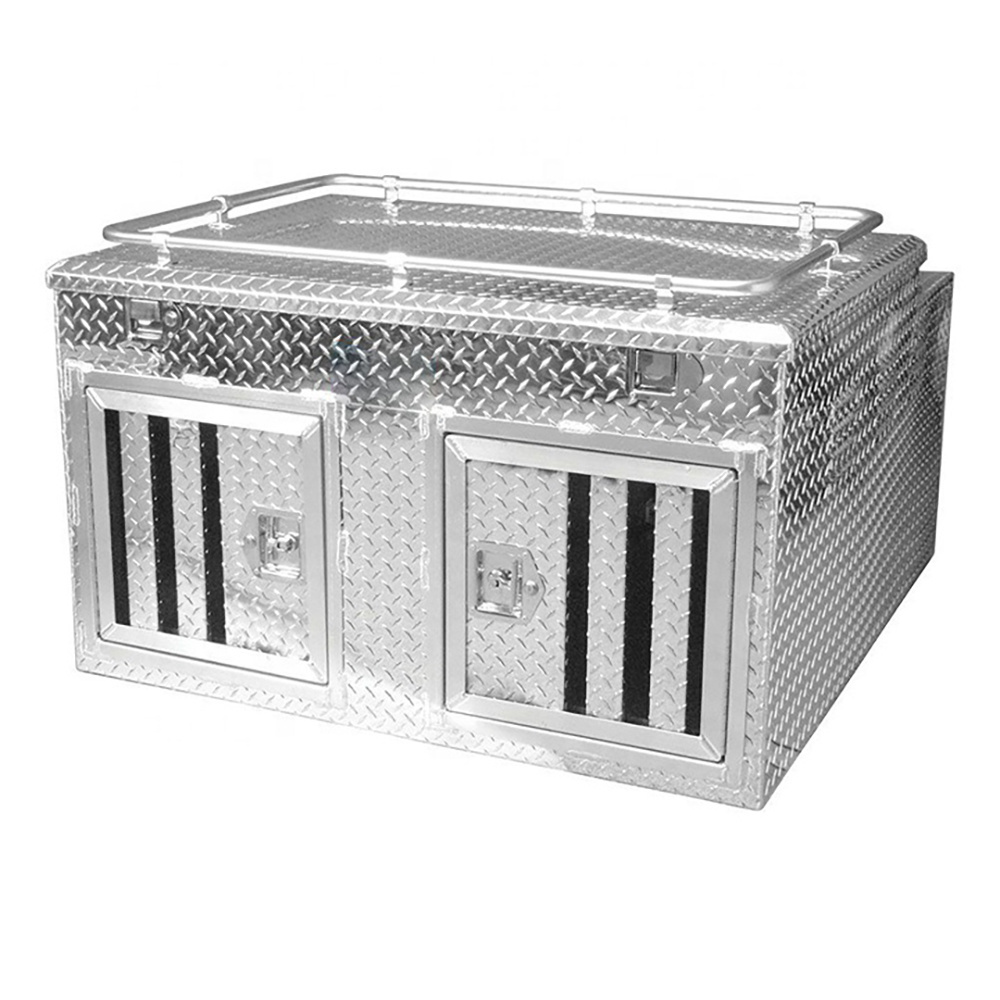 KINLIFE Bright Diamond Plate Aluminum Double Door Dog Box With Full Closure For Sale